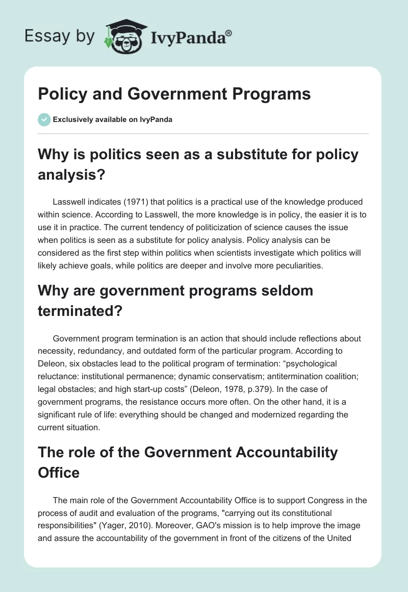 Policy and Government Programs. Page 1