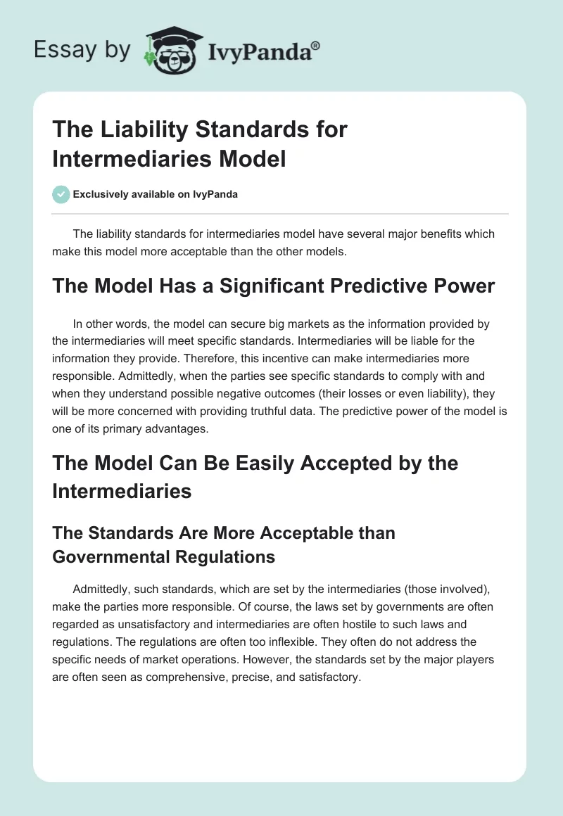 The Liability Standards for Intermediaries Model. Page 1