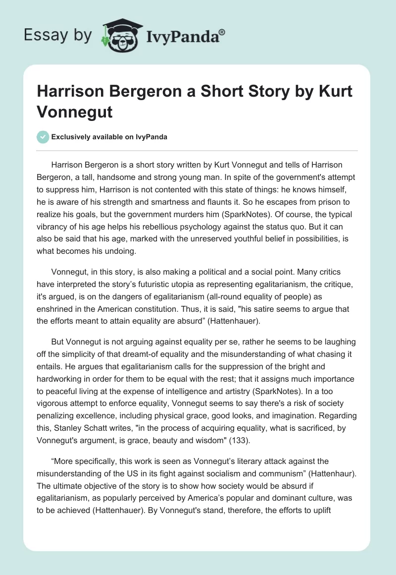 "Harrison Bergeron" a Short Story by Kurt Vonnegut. Page 1