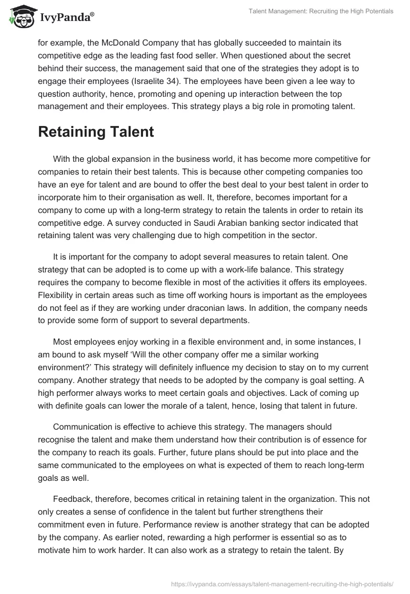 Talent Management: Recruiting the High Potentials. Page 4