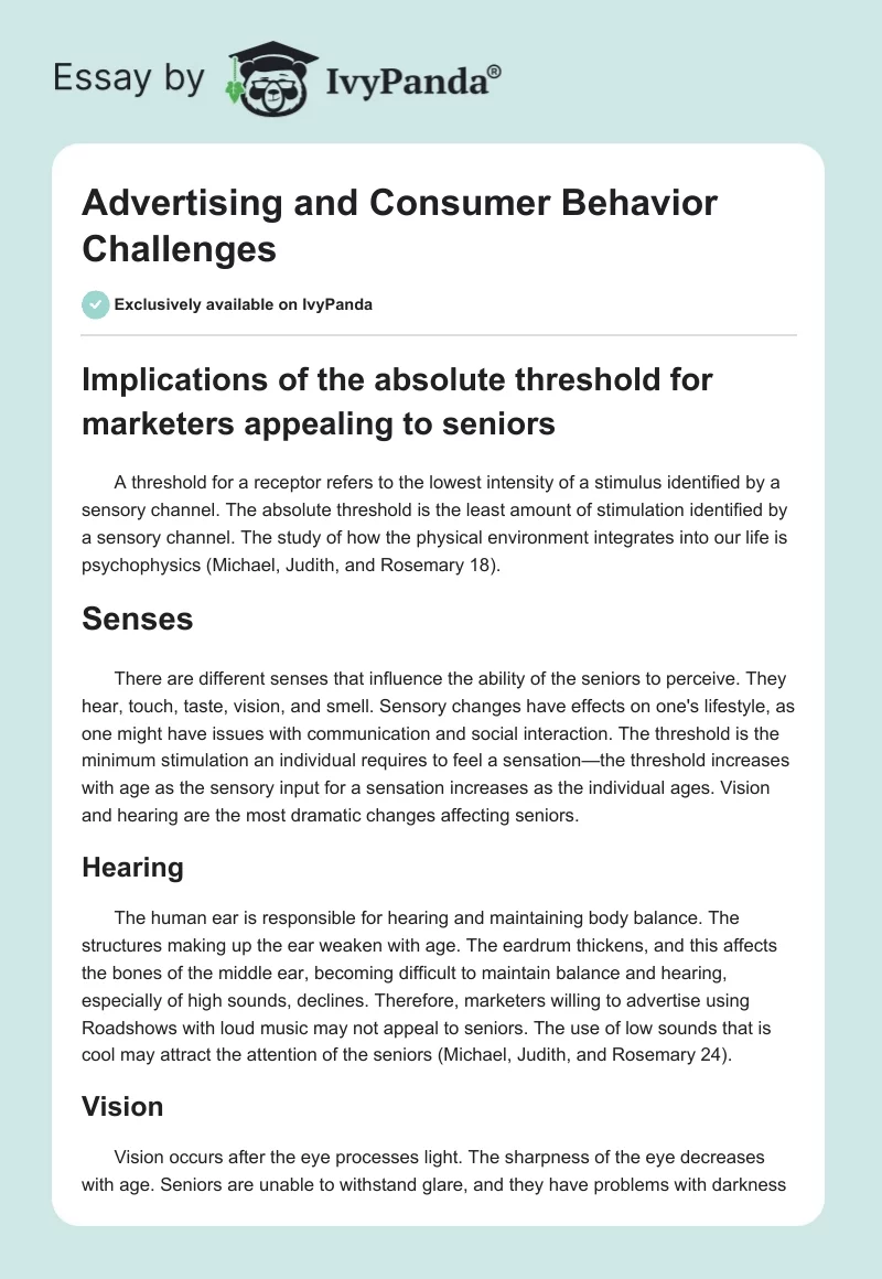 Advertising and Consumer Behavior Challenges. Page 1