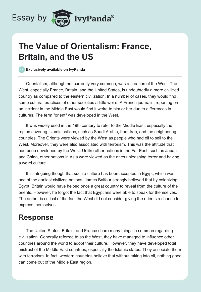 The Value of Orientalism: France, Britain, and the US. Page 1