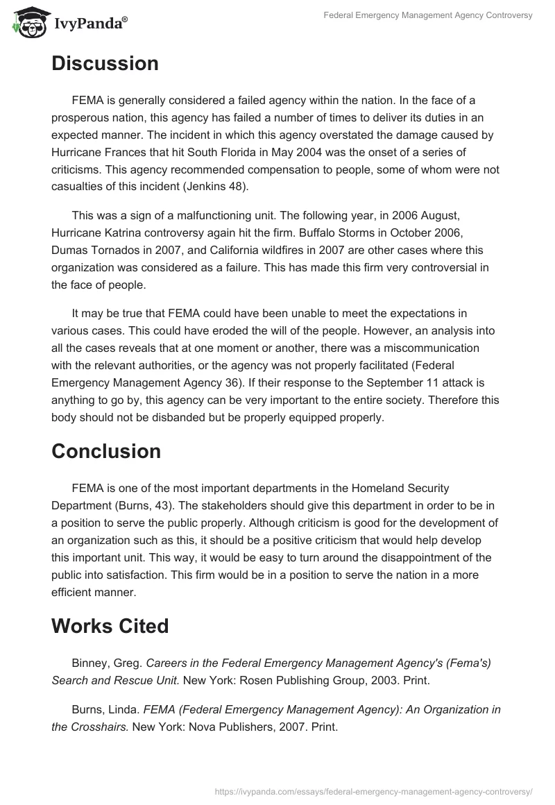 Federal Emergency Management Agency Controversy. Page 2