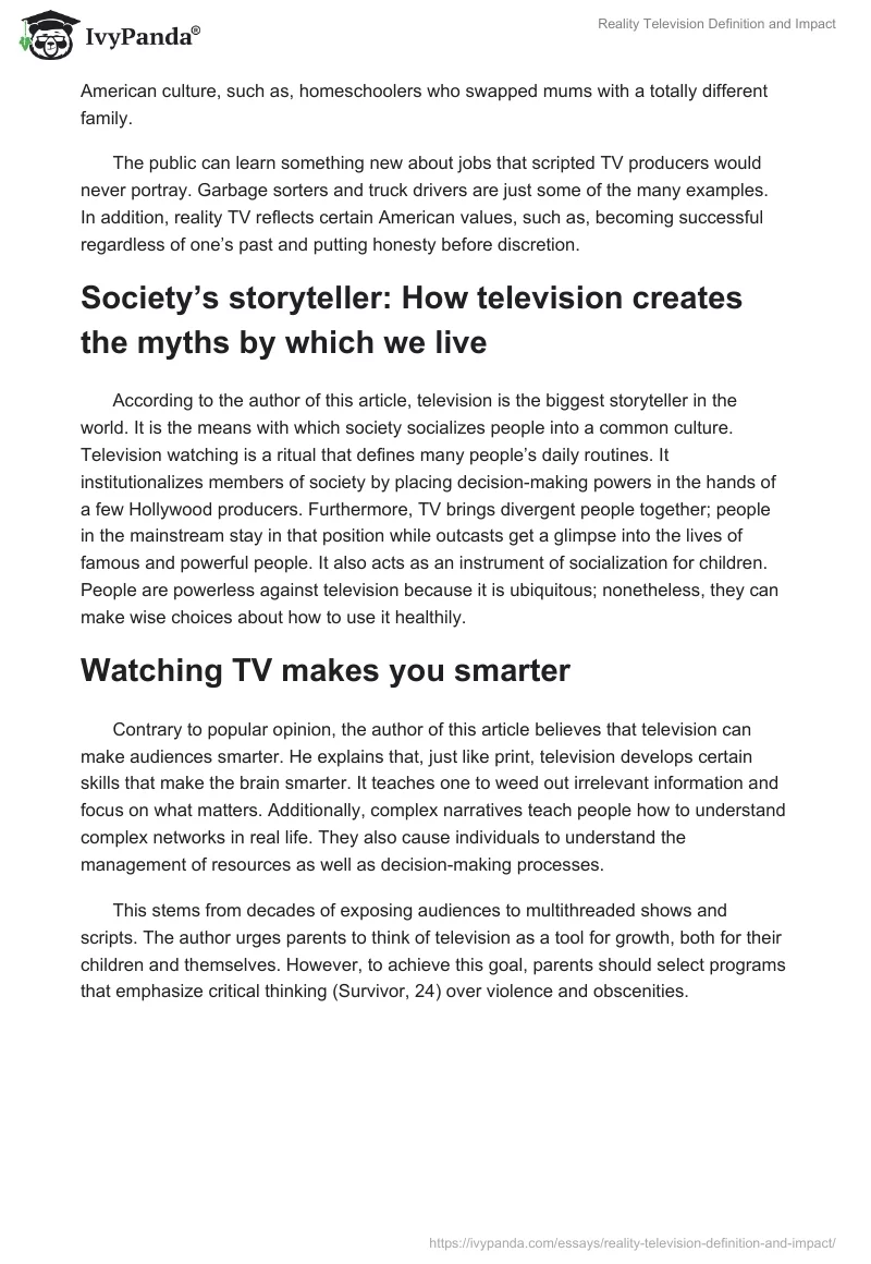 Reality Television Definition and Impact. Page 2