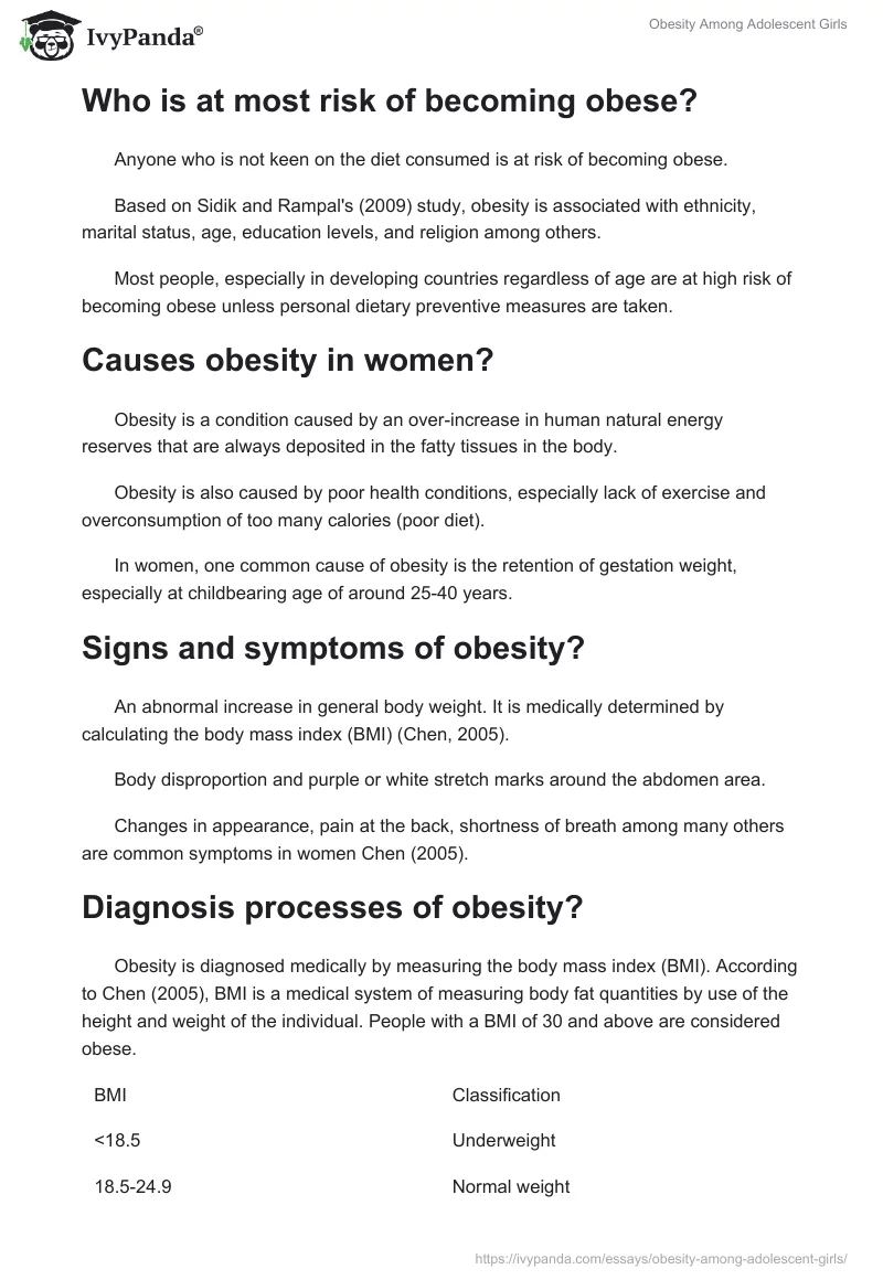 Obesity Among Adolescent Girls. Page 2