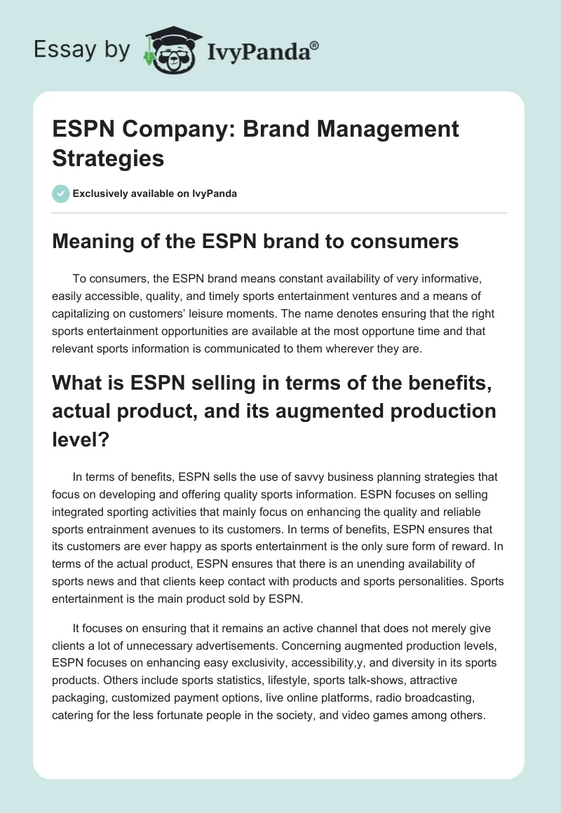 ESPN Company: Brand Management Strategies. Page 1