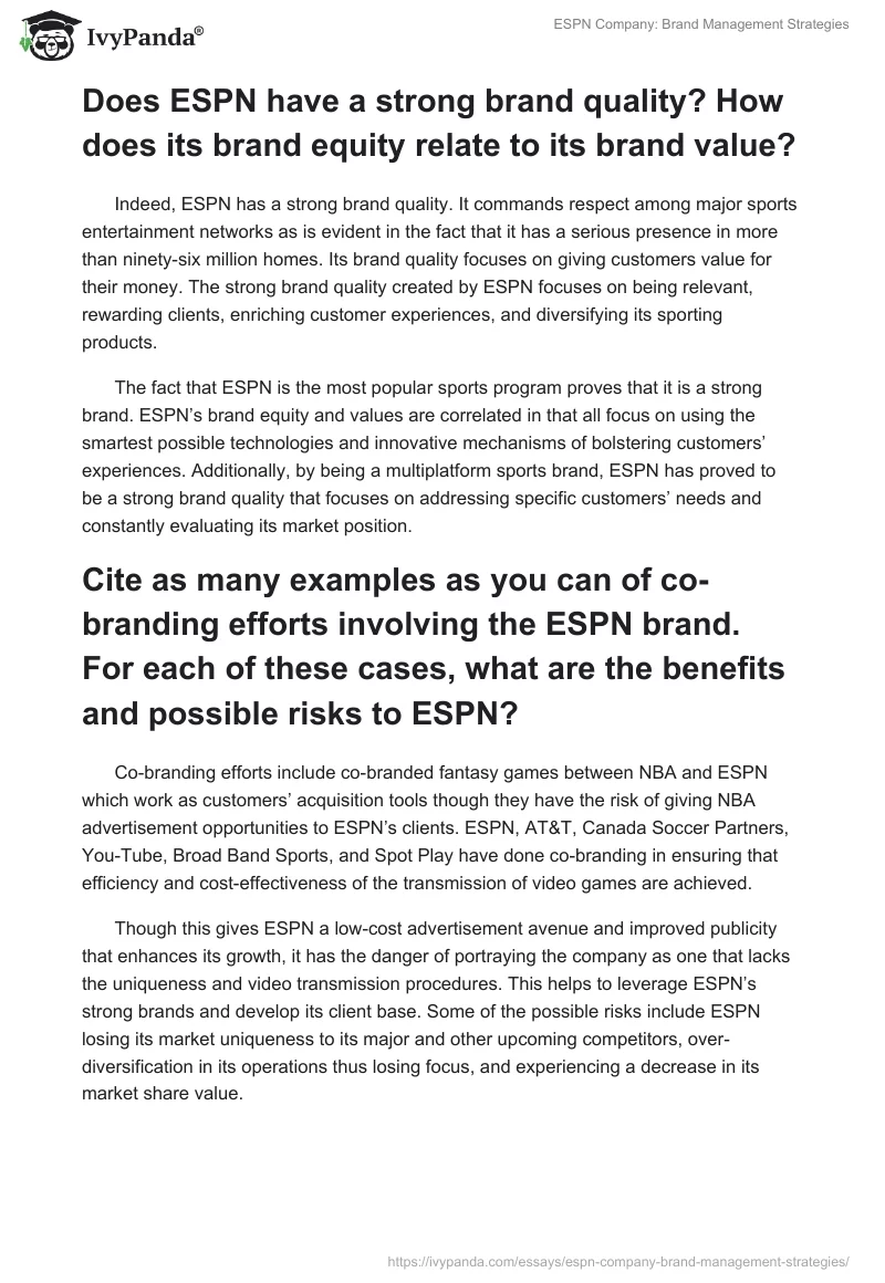 ESPN Company: Brand Management Strategies. Page 2