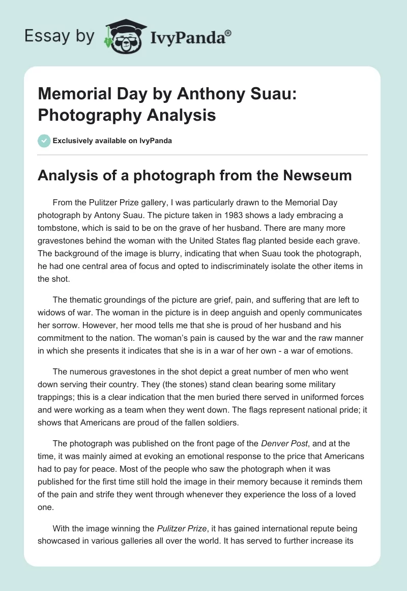 "Memorial Day" by Anthony Suau: Photography Analysis. Page 1