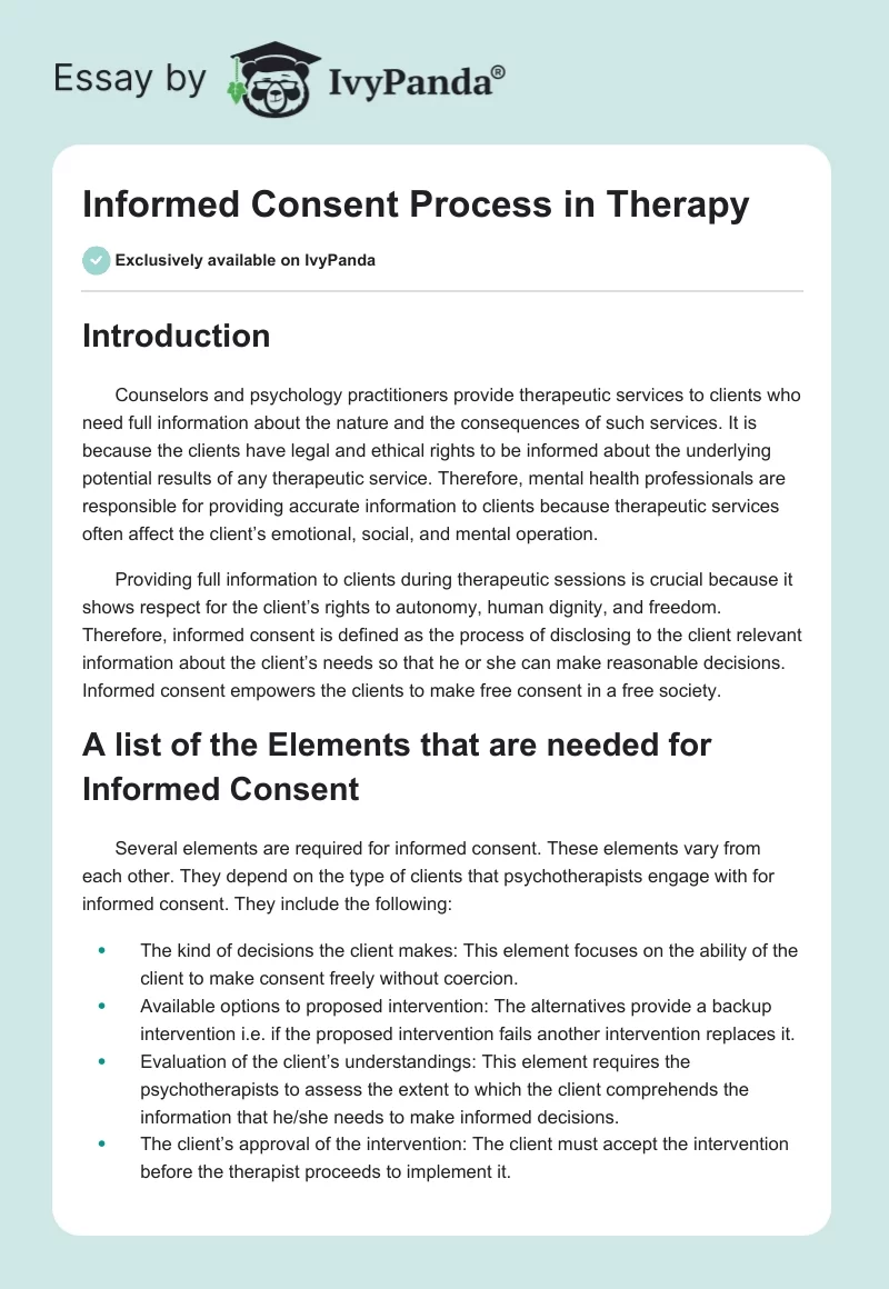 Informed Consent Process in Therapy. Page 1