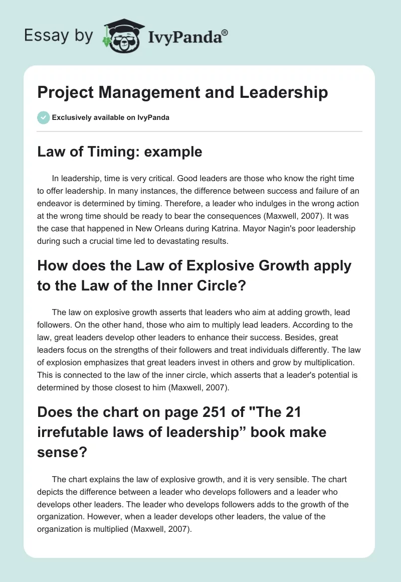 Project Management and Leadership. Page 1