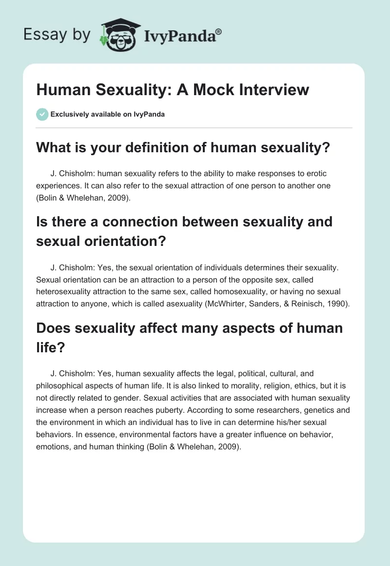 Human Sexuality: A "Mock Interview". Page 1