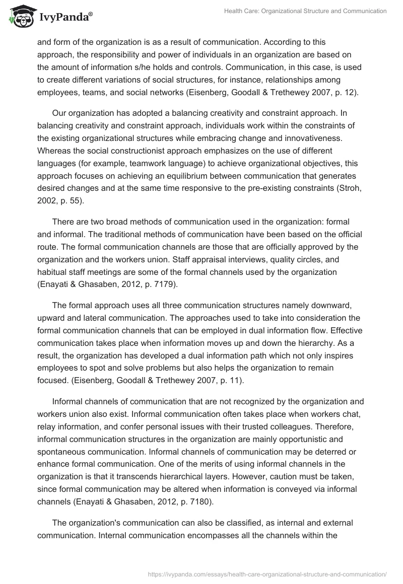 Health Care: Organizational Structure and Communication. Page 2