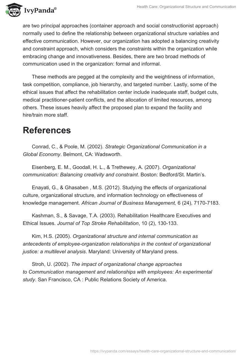 Health Care: Organizational Structure and Communication. Page 4