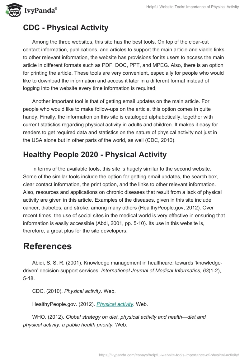 Helpful Website Tools: Importance of Physical Activity. Page 2