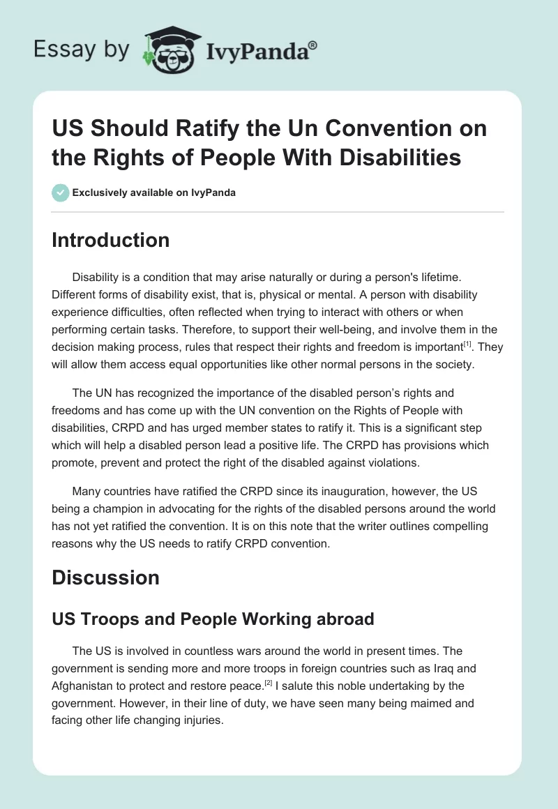 US Should Ratify the UN Convention on the Rights of People with Disabilities. Page 1