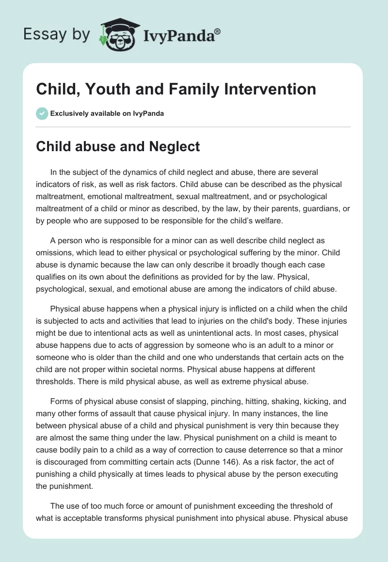 Child, Youth and Family Intervention. Page 1