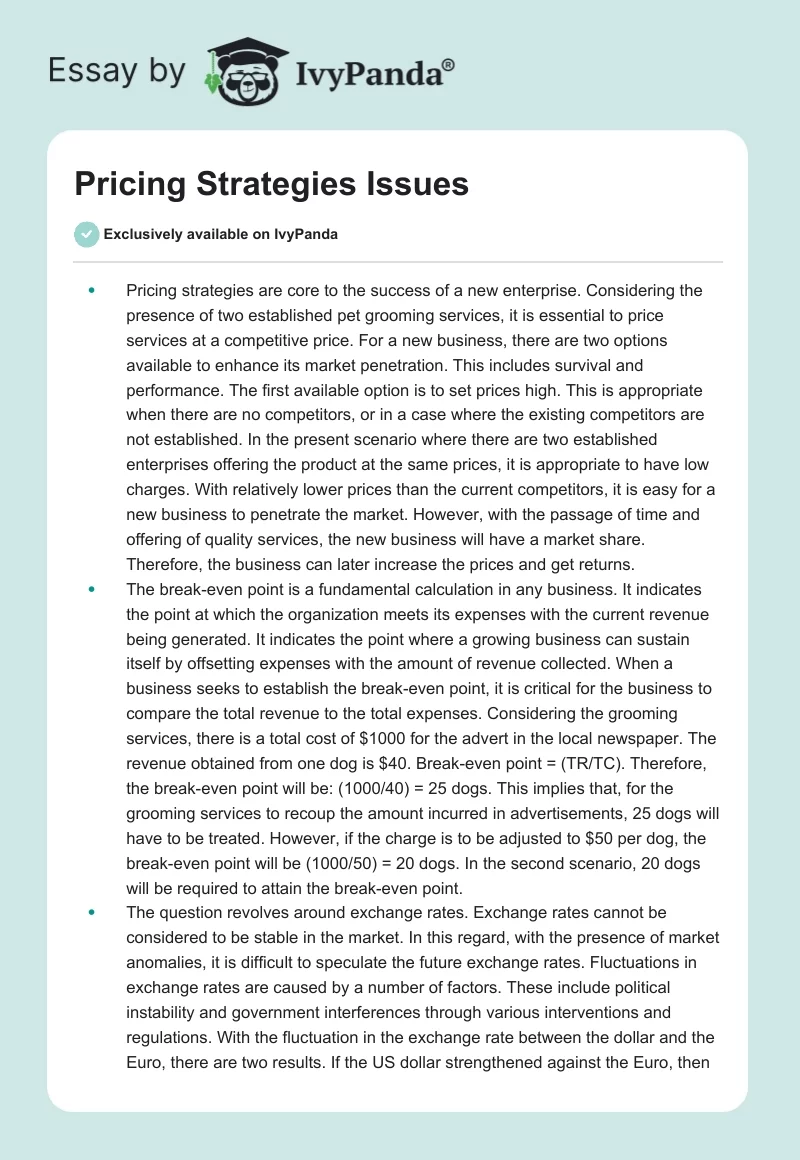 Pricing Strategies Issues. Page 1
