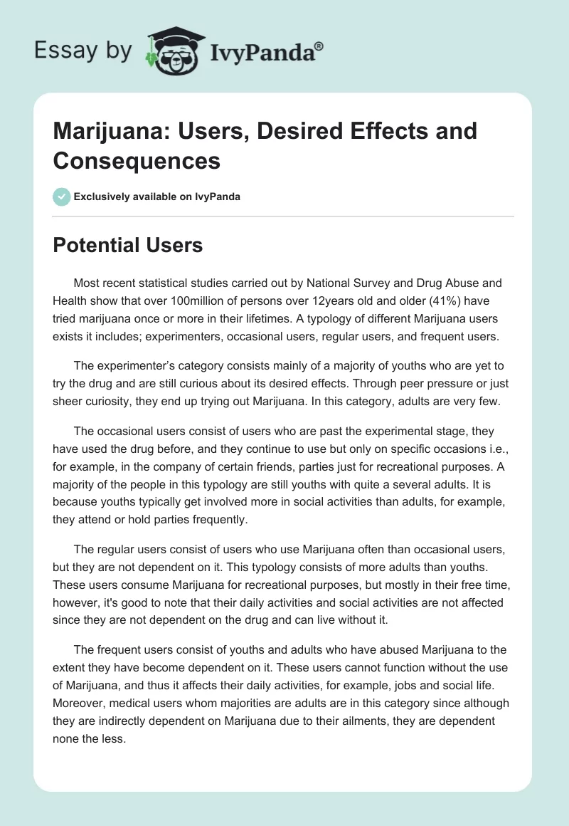 Marijuana: Users, Desired Effects and Consequences. Page 1