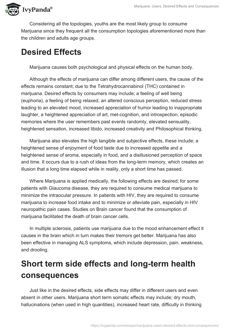 Marijuana: Users, Desired Effects and Consequences. Page 2