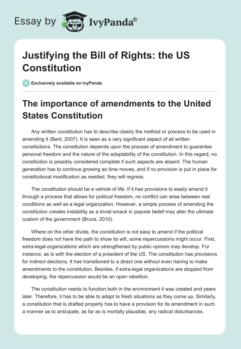 Justifying the Bill of Rights: the US Constitution. Page 1