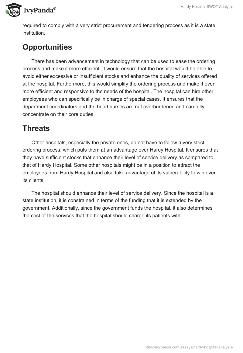 Hardy Hospital SWOT Analysis. Page 2
