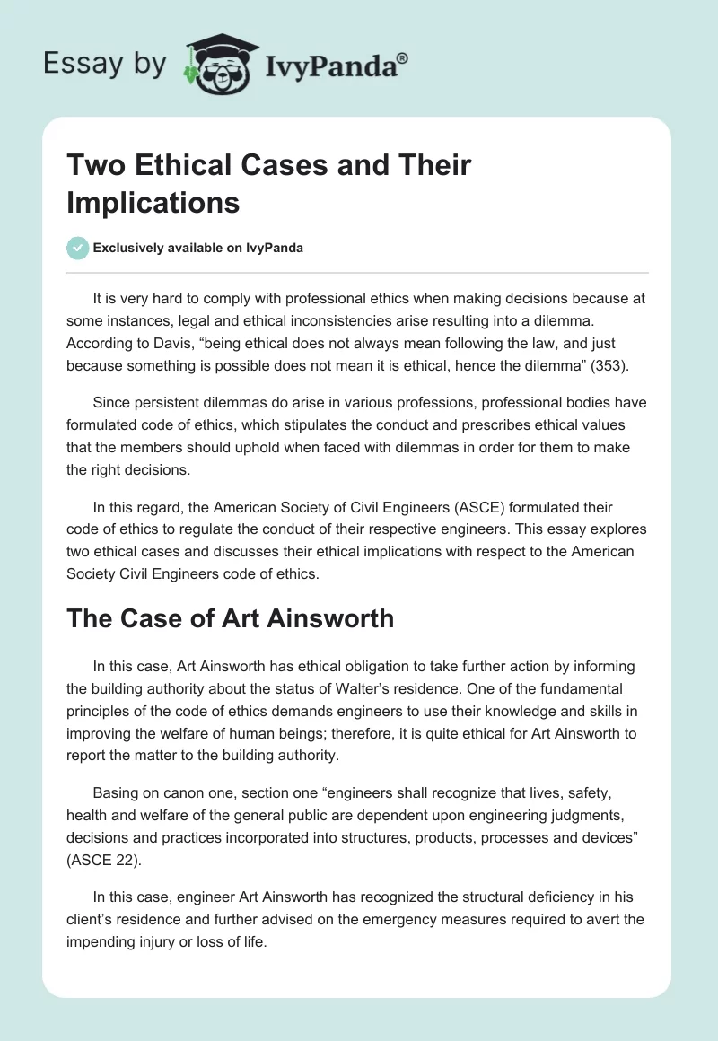 Two Ethical Cases and Their Implications. Page 1