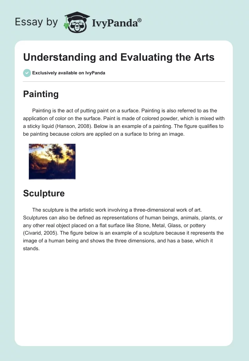 Understanding and Evaluating the Arts. Page 1