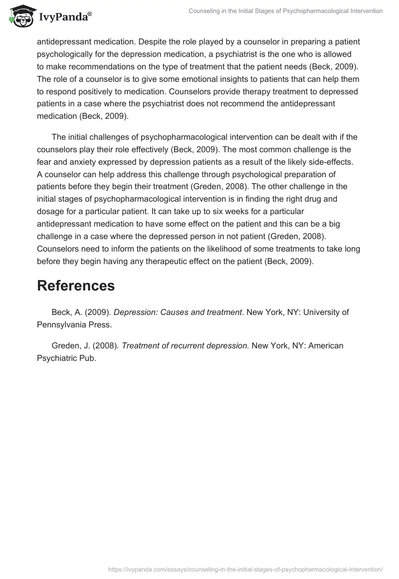 Counseling in the Initial Stages of Psychopharmacological Intervention. Page 2