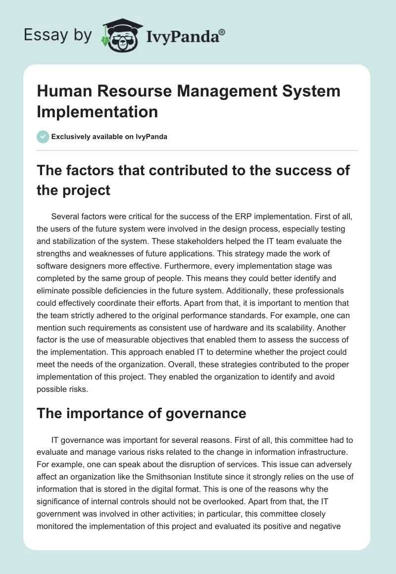 Human Resourse Management System Implementation. Page 1