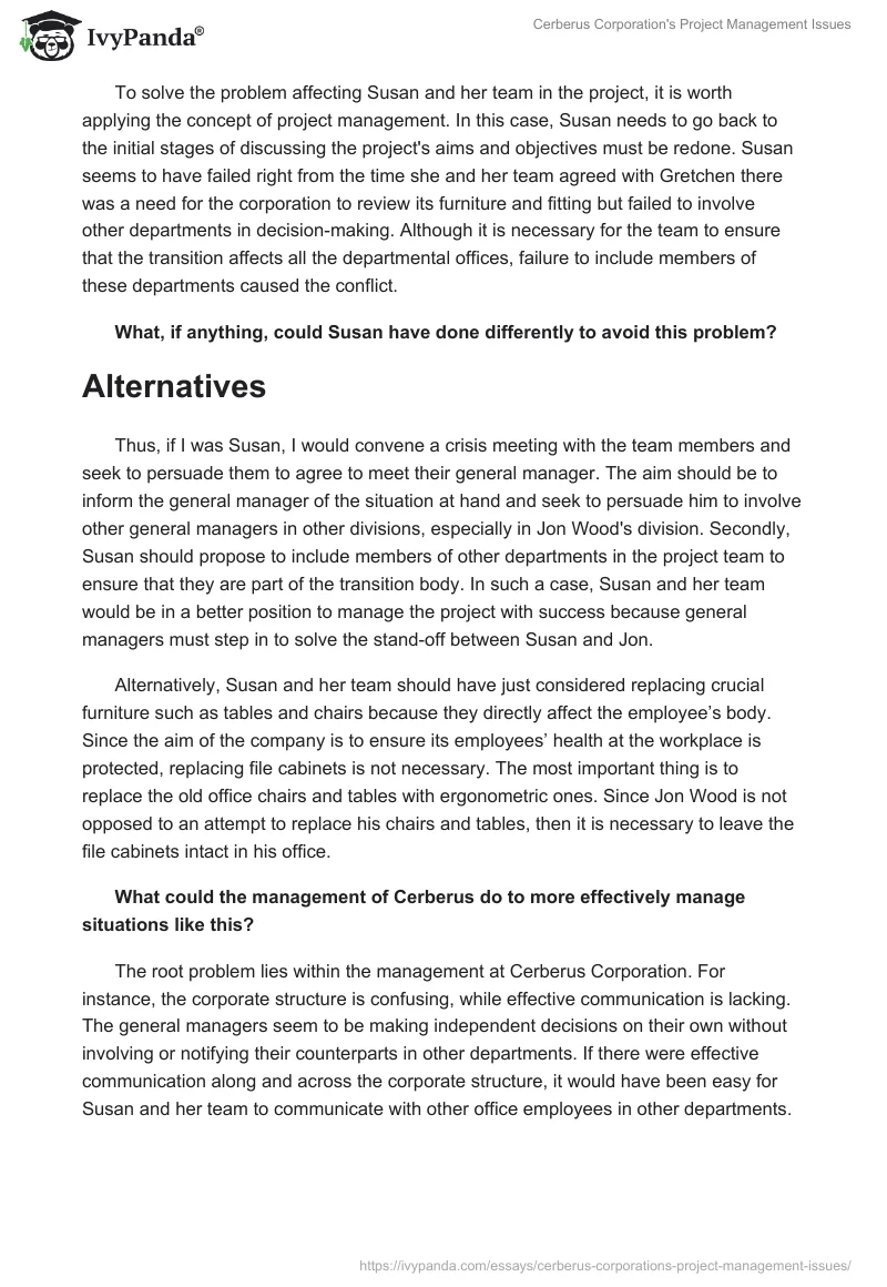 Cerberus Corporation's Project Management Issues. Page 2