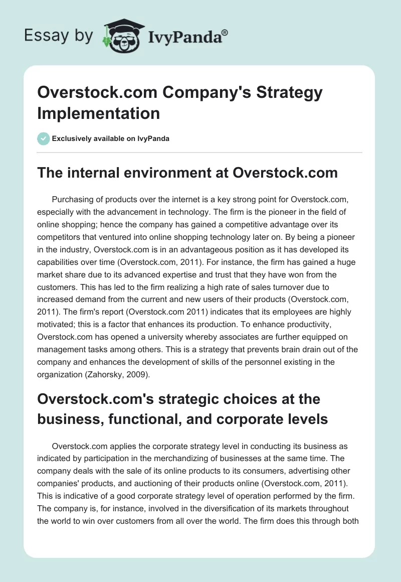 Overstock.com Company's Strategy Implementation. Page 1