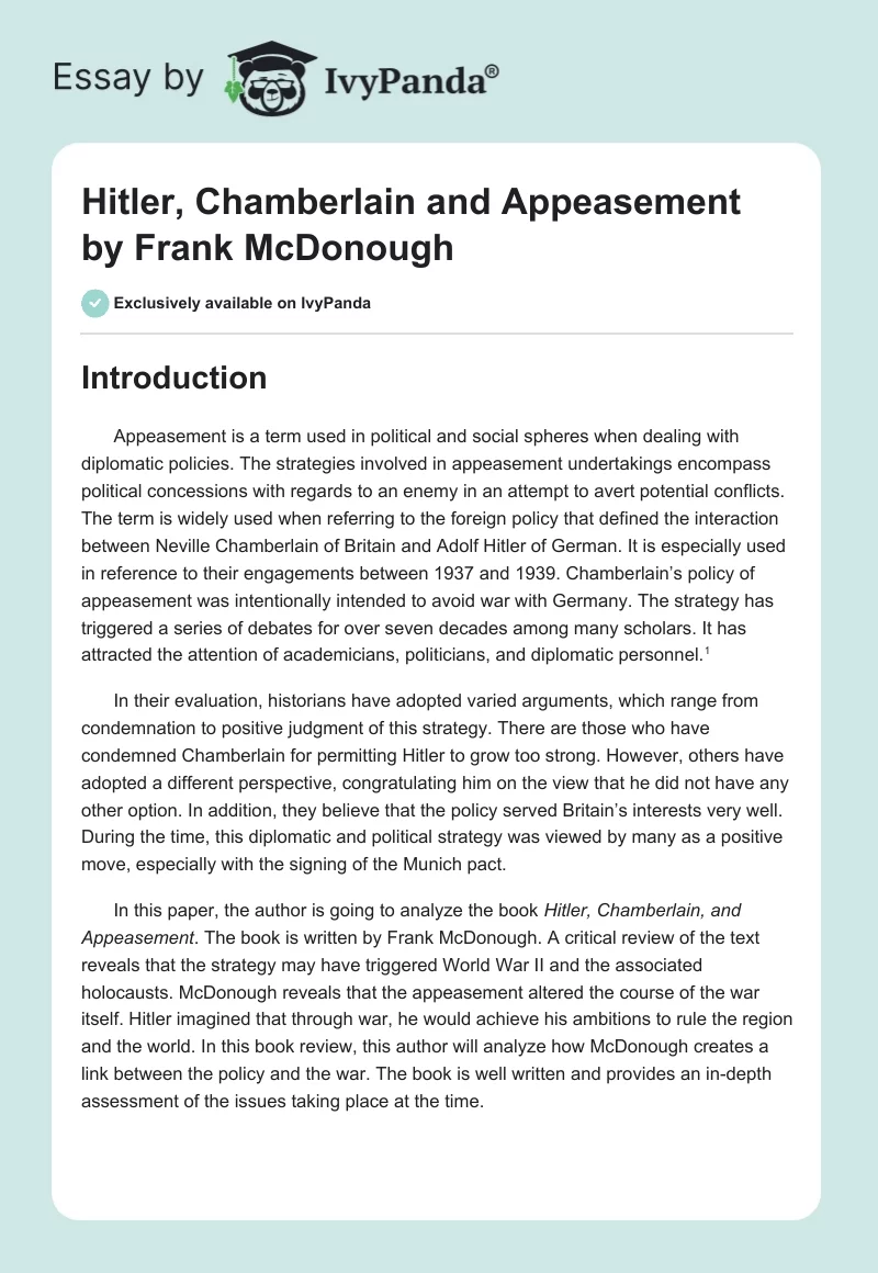 "Hitler, Chamberlain and Appeasement" by Frank McDonough. Page 1