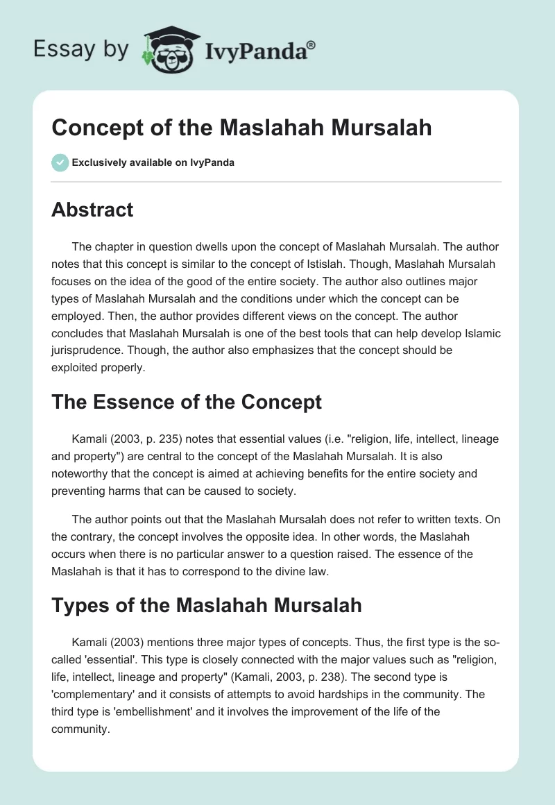 Concept of the Maslahah Mursalah. Page 1