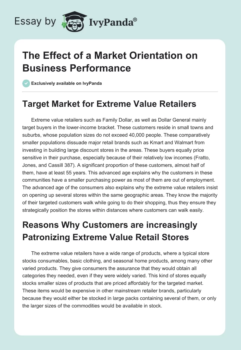 The Effect of a Market Orientation on Business Performance. Page 1