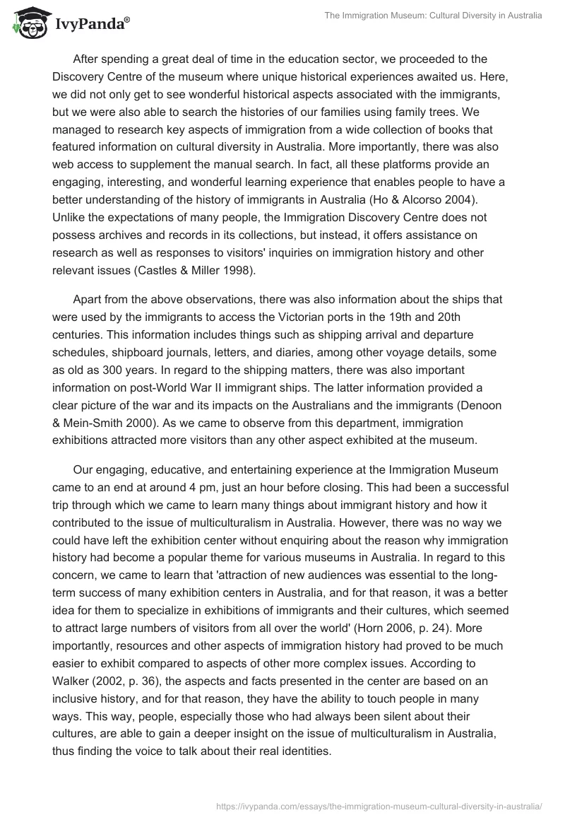 The Immigration Museum: Cultural Diversity in Australia. Page 3