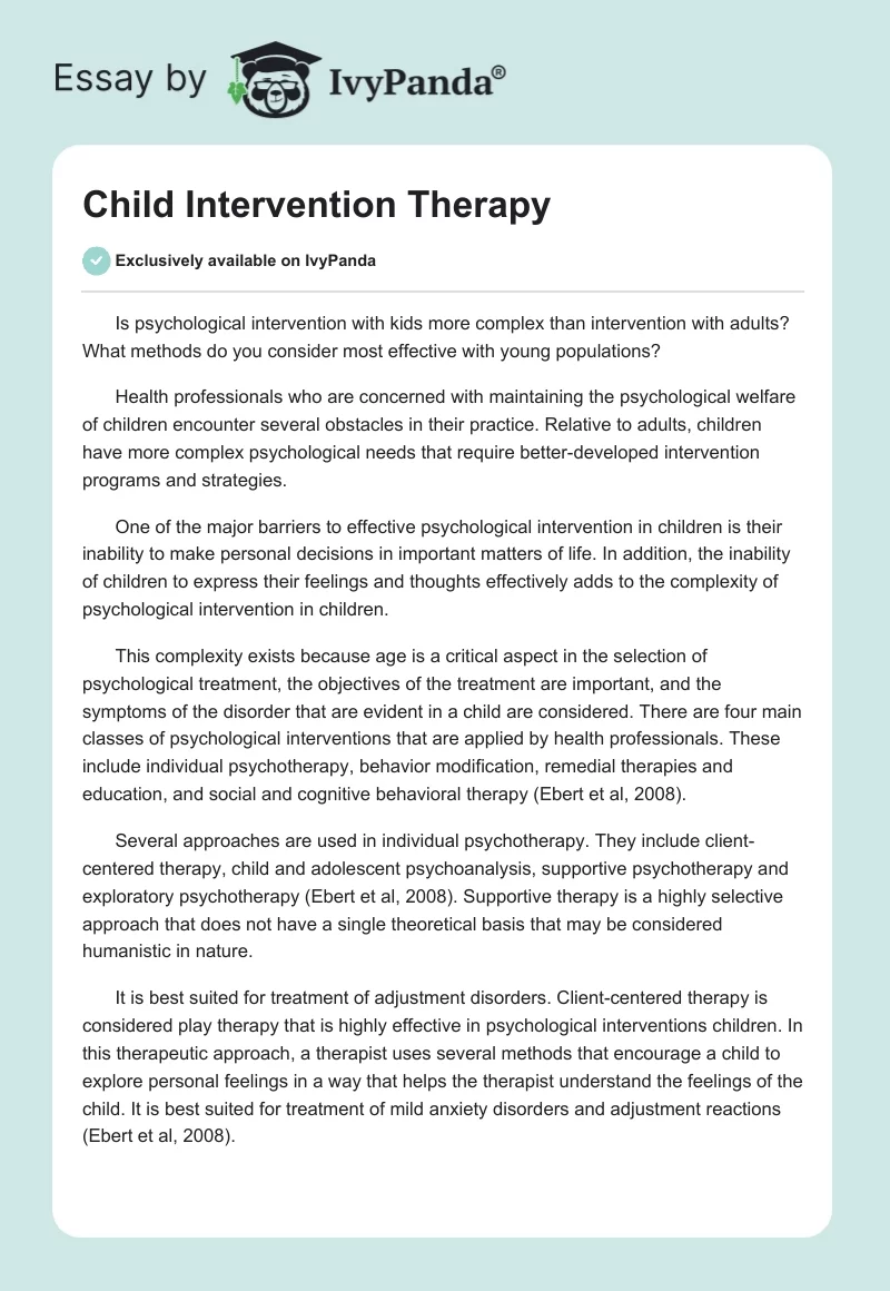 Child Intervention Therapy. Page 1