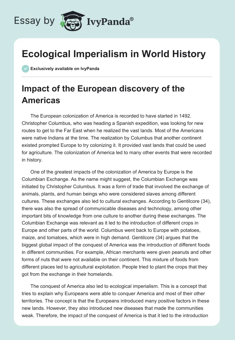 Ecological Imperialism in World History. Page 1