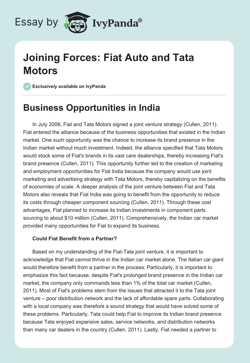 Joining Forces: Fiat Auto and Tata Motors. Page 1