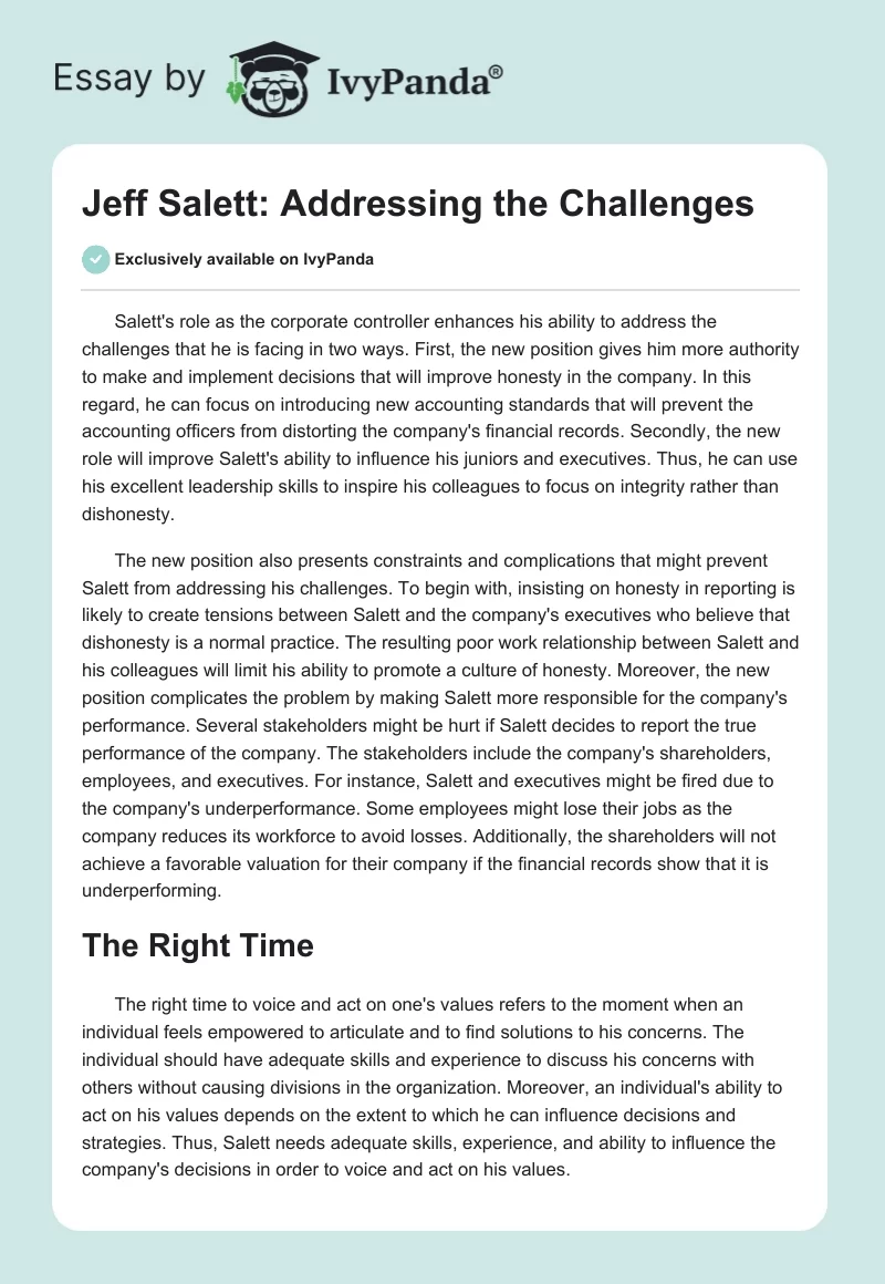 Jeff Salett: Addressing the Challenges. Page 1