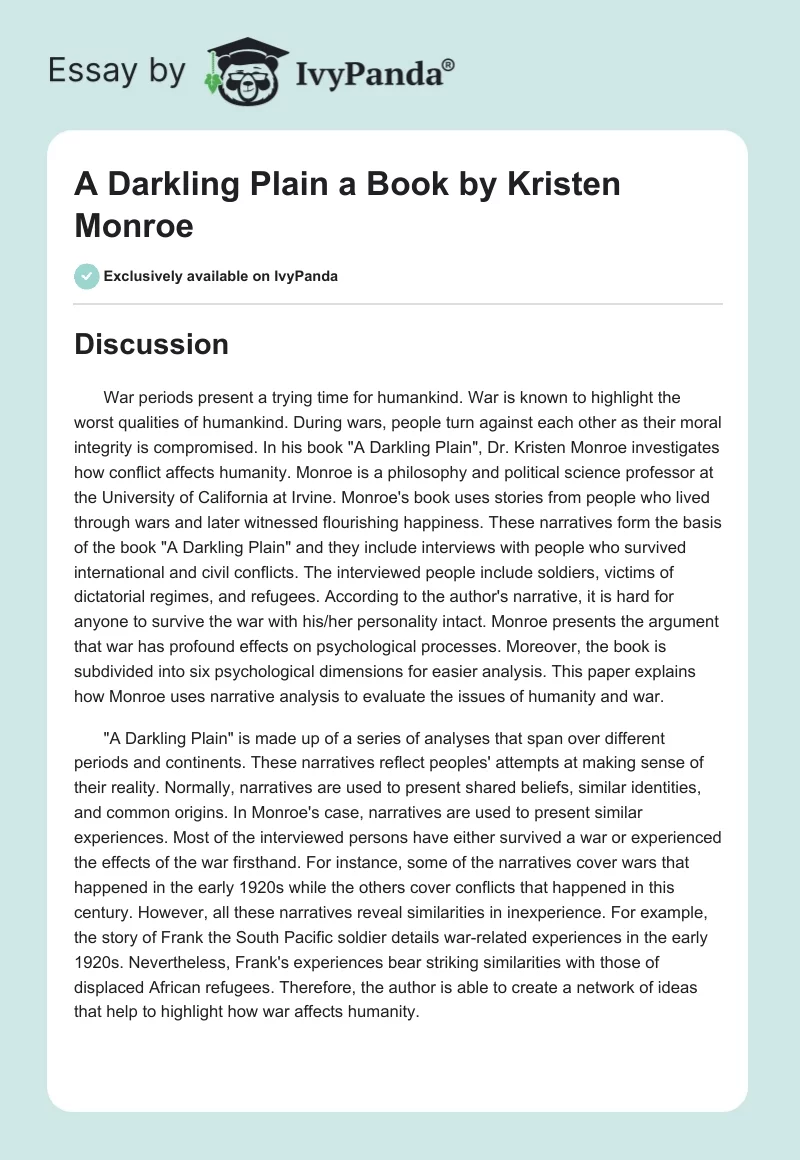 "A Darkling Plain" a Book by Kristen Monroe. Page 1
