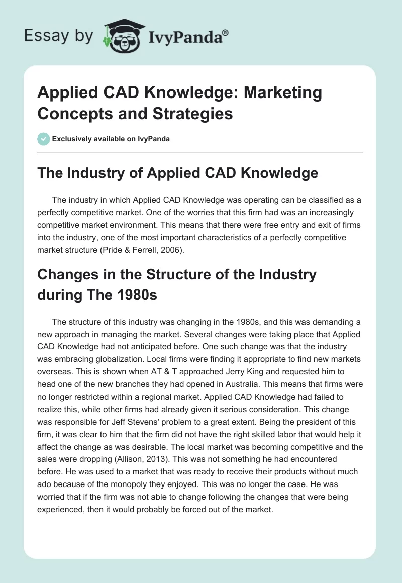 Applied CAD Knowledge: Marketing Concepts and Strategies. Page 1