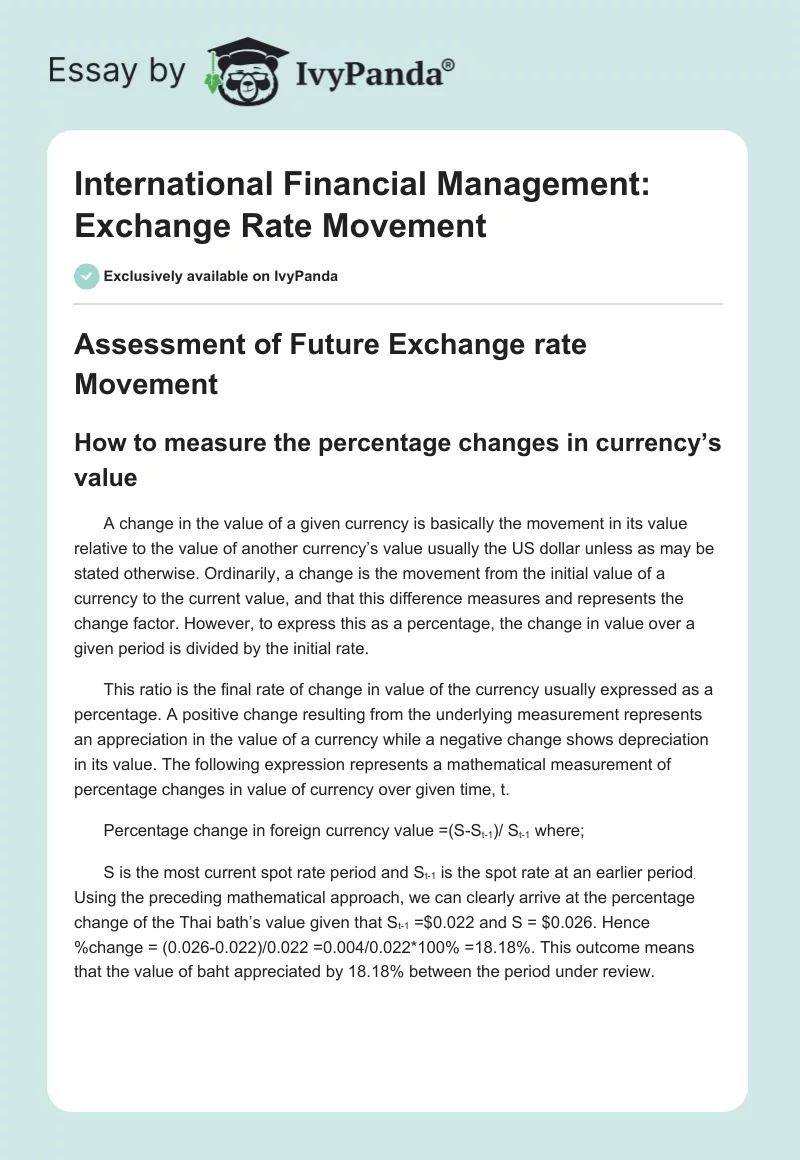 International Financial Management: Exchange Rate Movement. Page 1