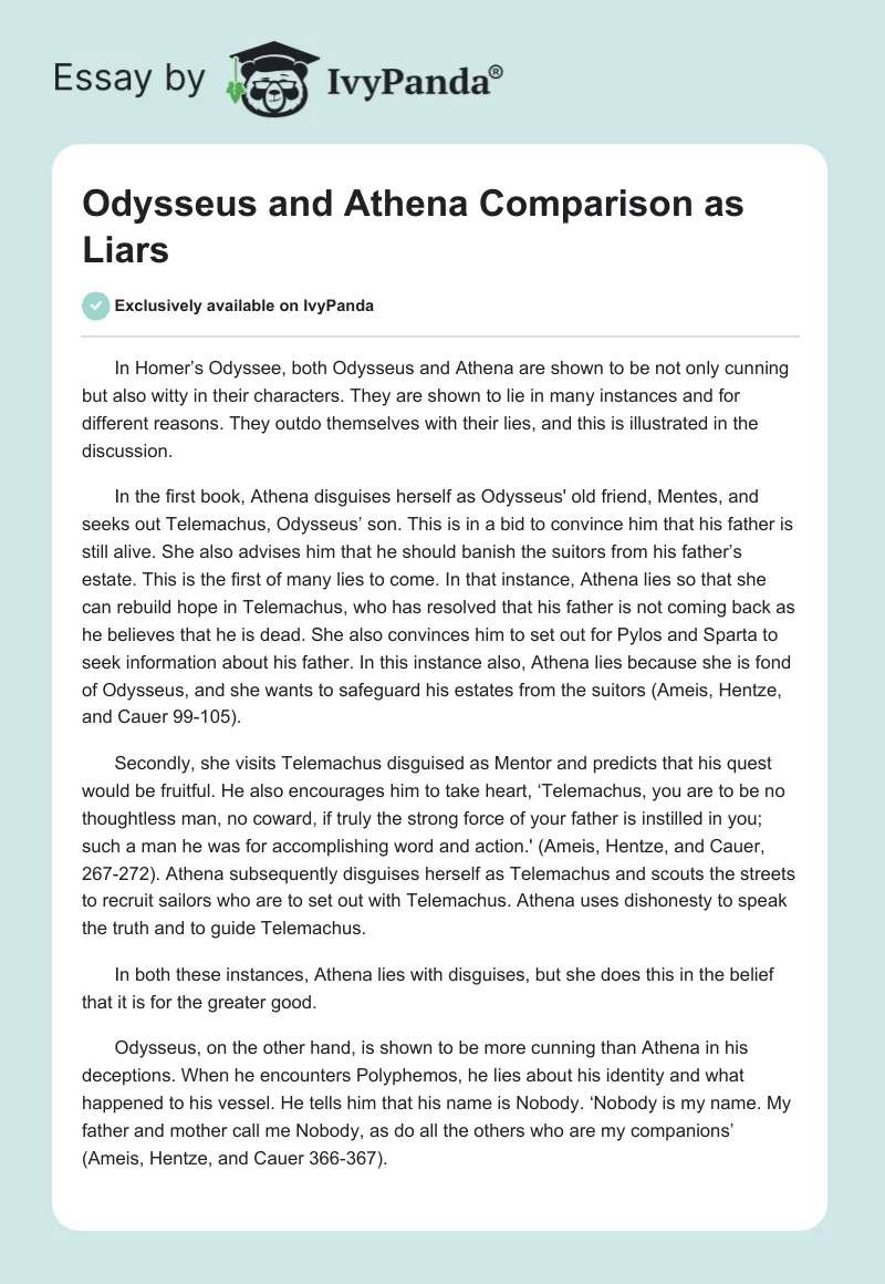 Odysseus and Athena Comparison as Liars. Page 1