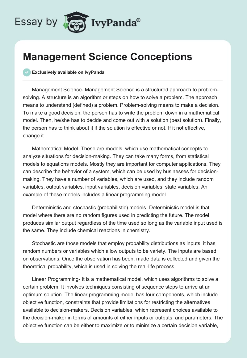Management Science Conceptions. Page 1