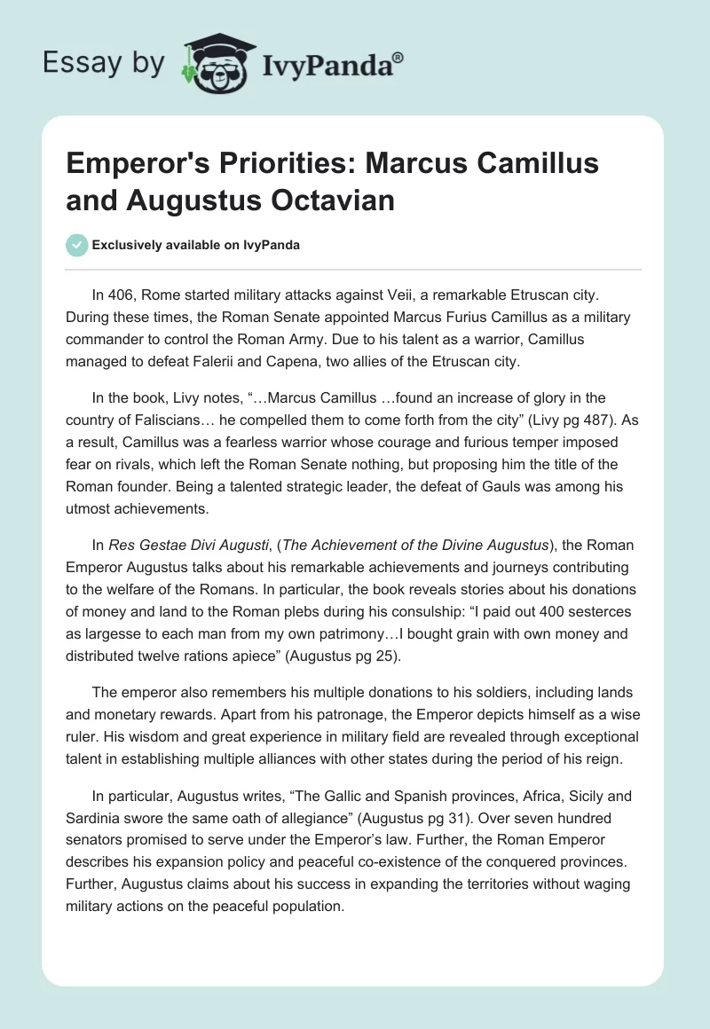 Emperor's Priorities: Marcus Camillus and Augustus Octavian. Page 1