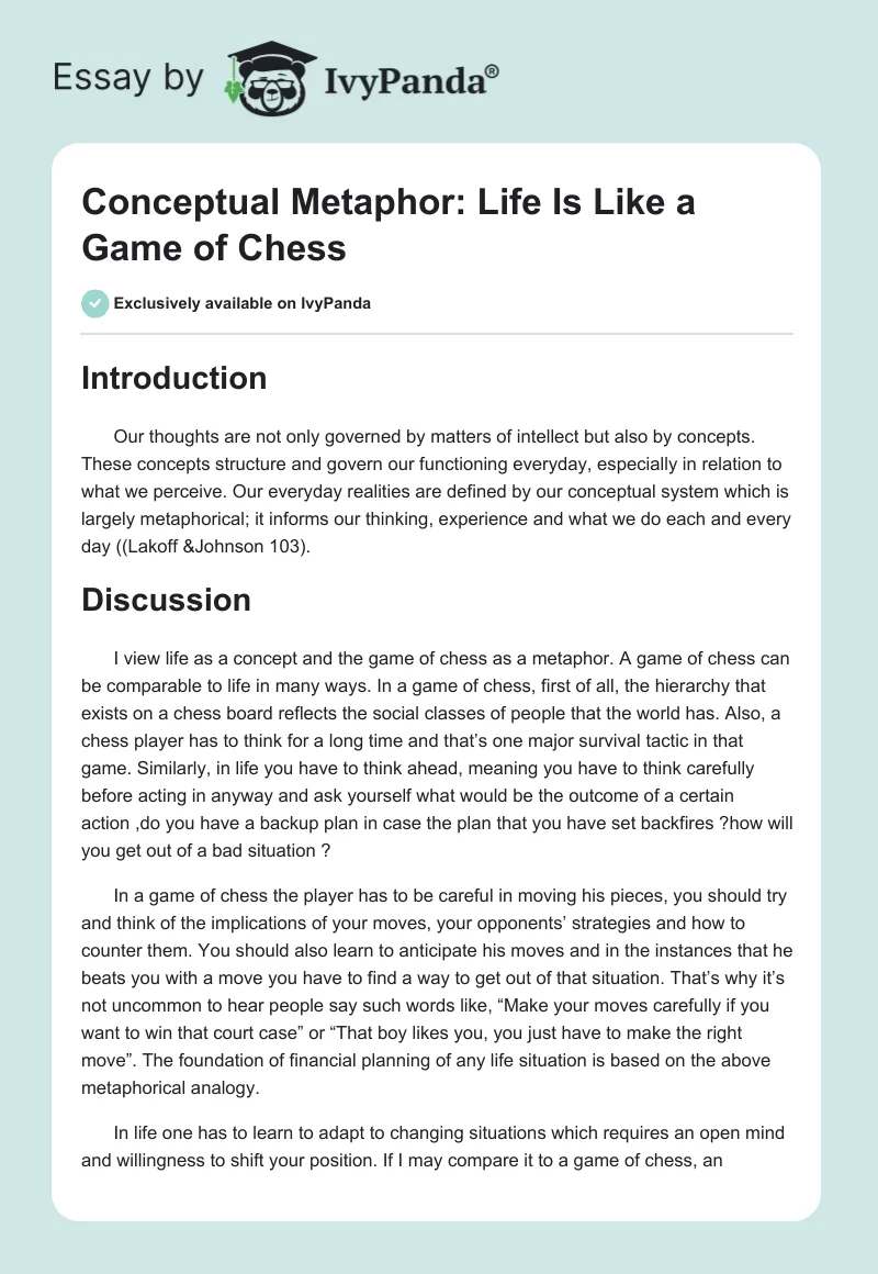 Conceptual Metaphor: Life Is Like a Game of Chess. Page 1
