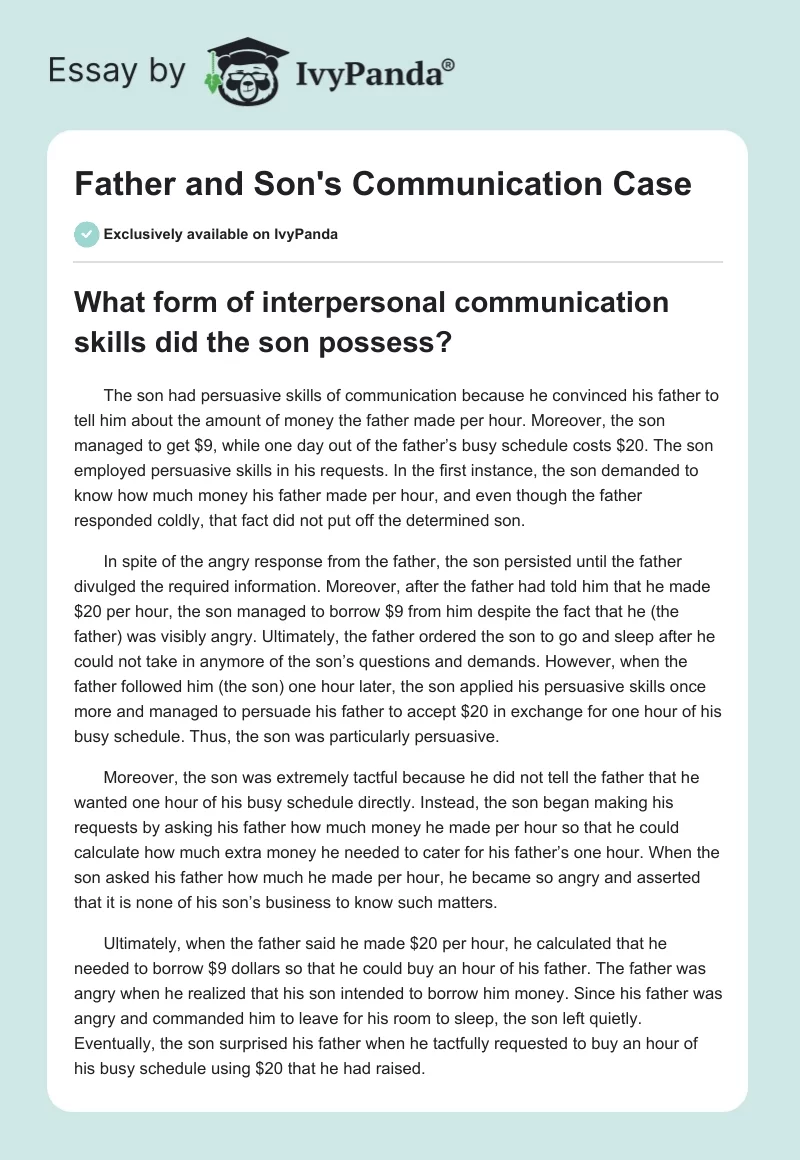 Father and Son's Communication Case. Page 1