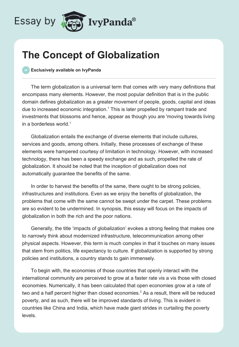 The Concept of Globalization. Page 1