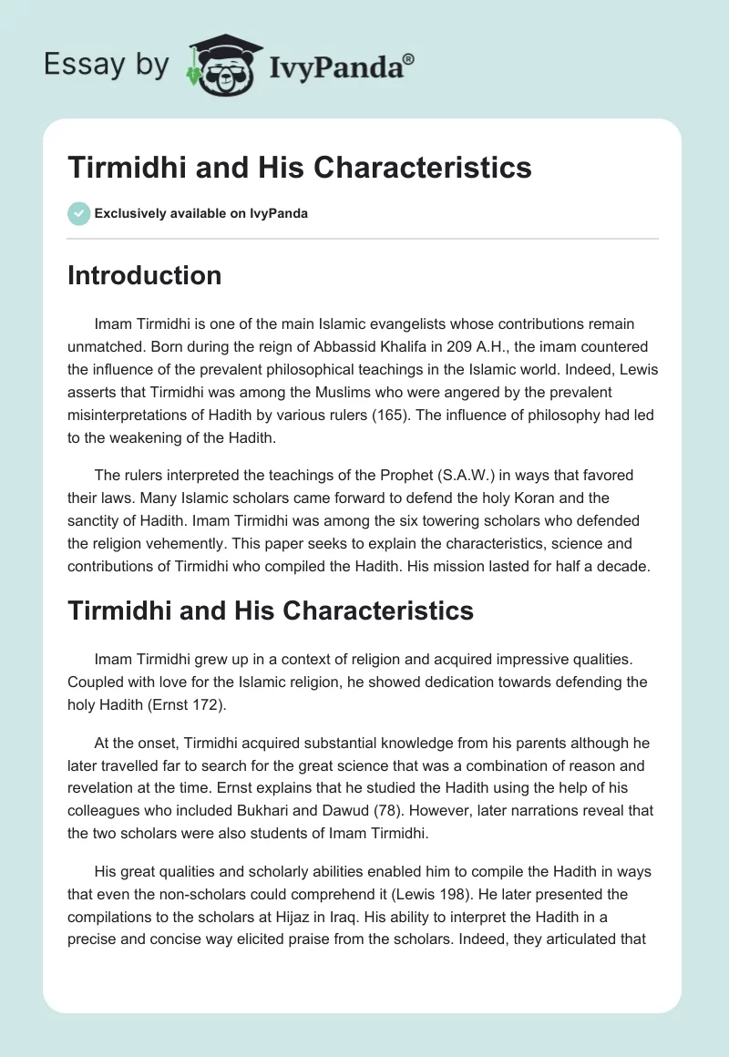 Tirmidhi and His Characteristics. Page 1