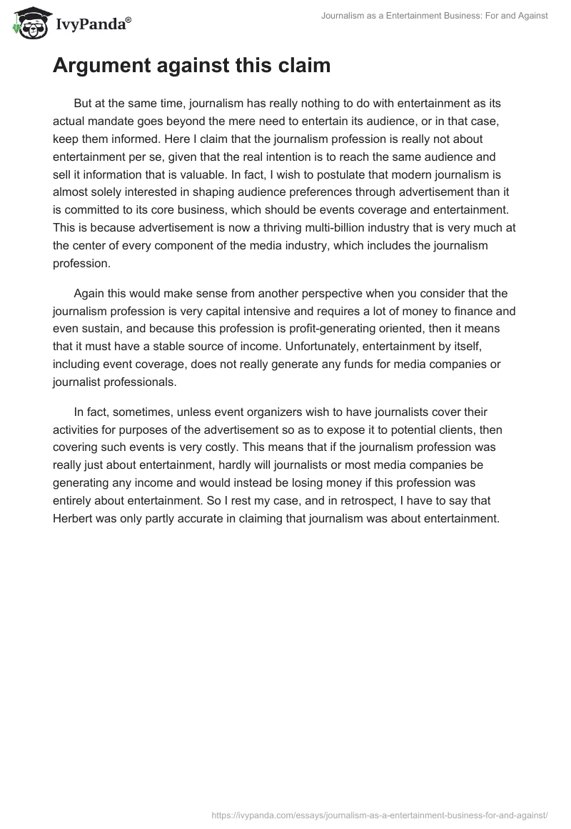 Journalism as a Entertainment Business: For and Against. Page 2